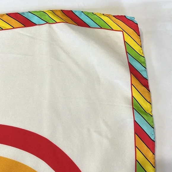 Moschino Rainbow Toy Bear Scarf Silk made in Italy 20in x 20in NWT - Picture 3 of 8